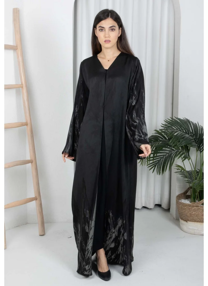 MSquare Fashion Black Self-Print Abaya with Sheila