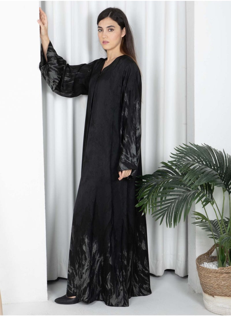 أم سكوير فاشن عباية سوداء بطبعة ذاتية مع شيلة - Image 3