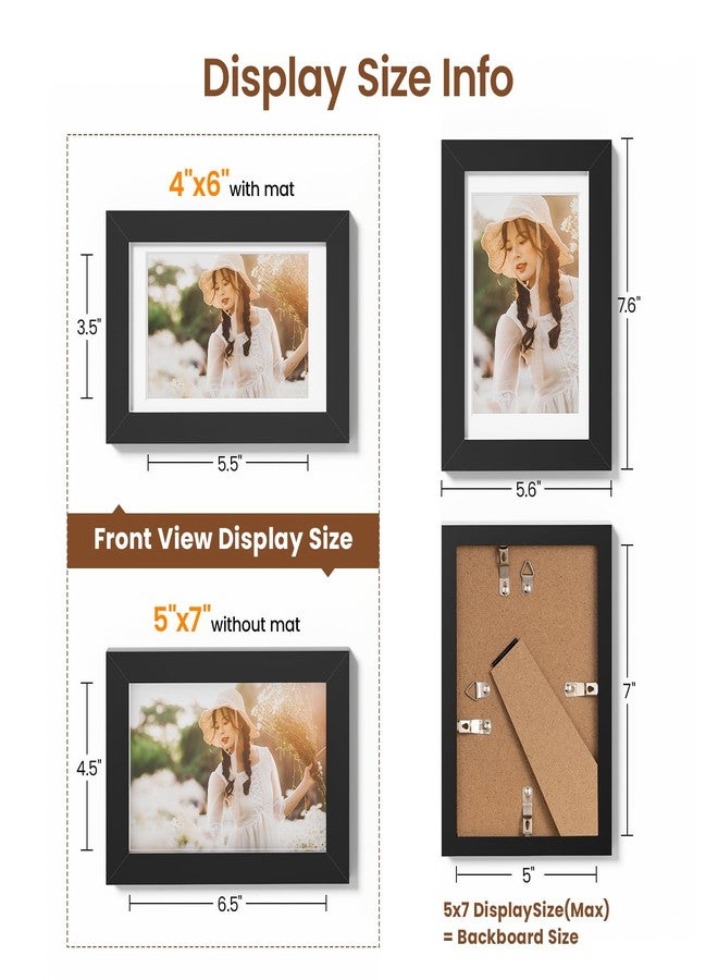 Heimlove مجموعة إطارات صور هايملوف 5x7، ثلاث قطع مع إطار داخلي لعرض صور 4x6، إطار صور بلاستيكي أسود للملصقات والشهادات والوثائق، مناسب للطاولة والجدار. - Image 4