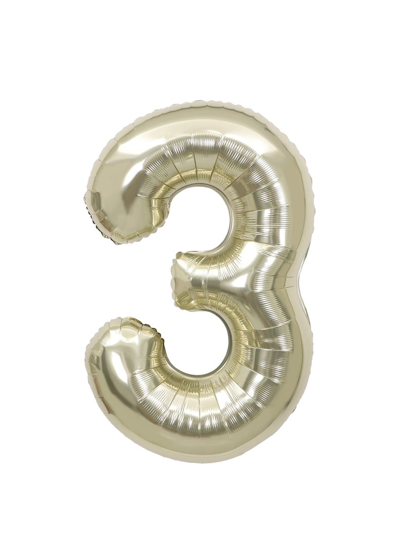Party Zone White Gold Foil Balloon Number 3 33" 