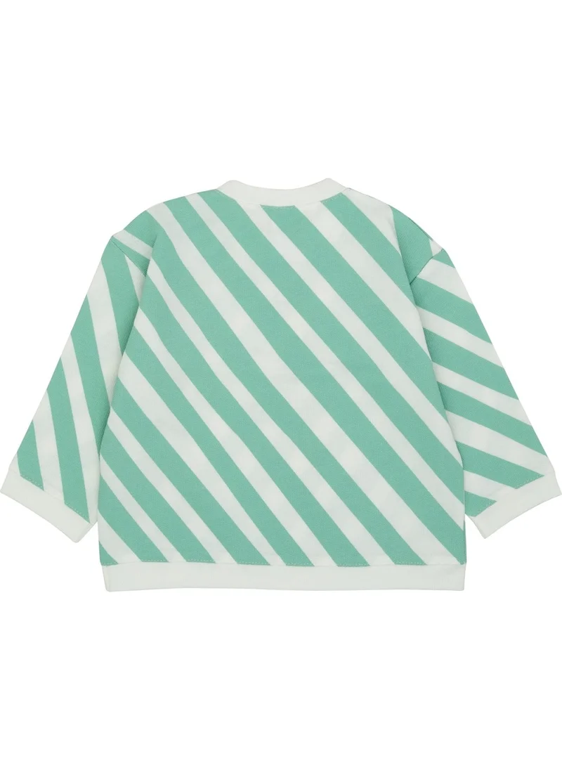 Jrmori Sideways Stripe Printed Sweatshirt with Snap on Shoulders