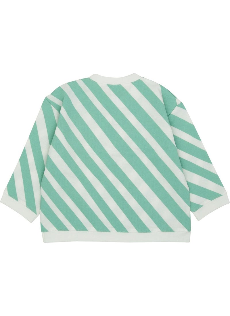 Jrmori - Sideways Stripe Printed Sweatshirt with Snap on Shoulders - Image 1