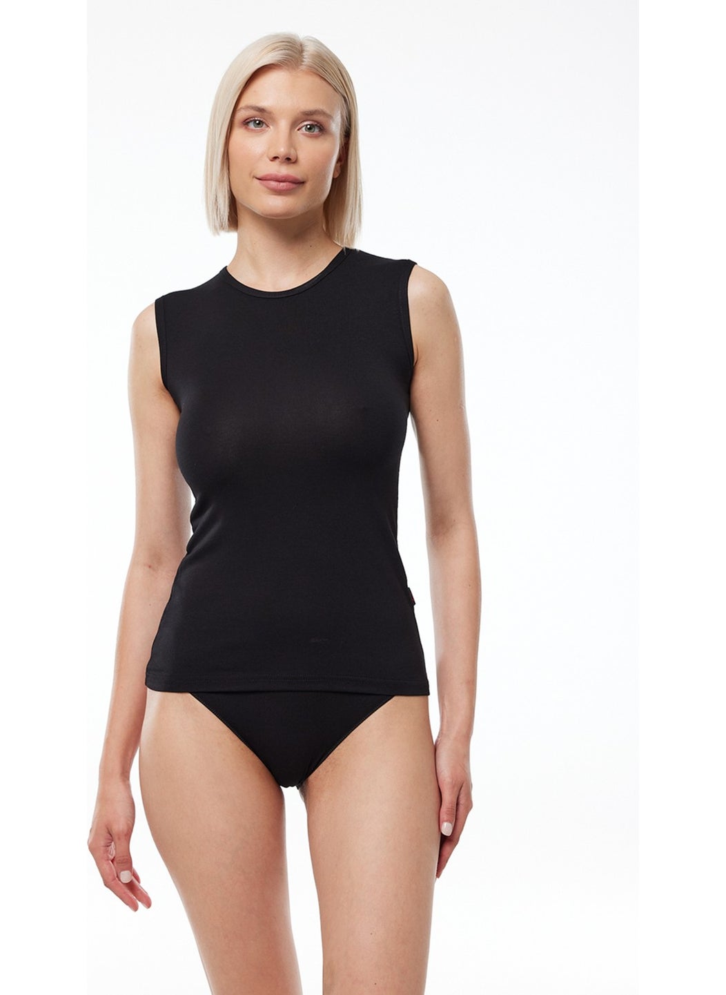 Malabadi - Women's Black Round Neck Sleeveless Modal Bodysuit 1048 - Image 1