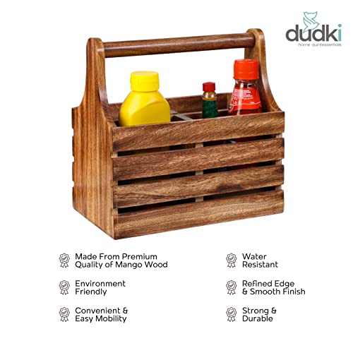 dudki Wooden Cutlery Holder | Spoon Stand for Dining Table | Chammach Stand | Cutlery holder | caddy organizer for Kitchen storage spoons forks knifes tissue paper Dispenser | Mango Wood 4 Section - Image 3