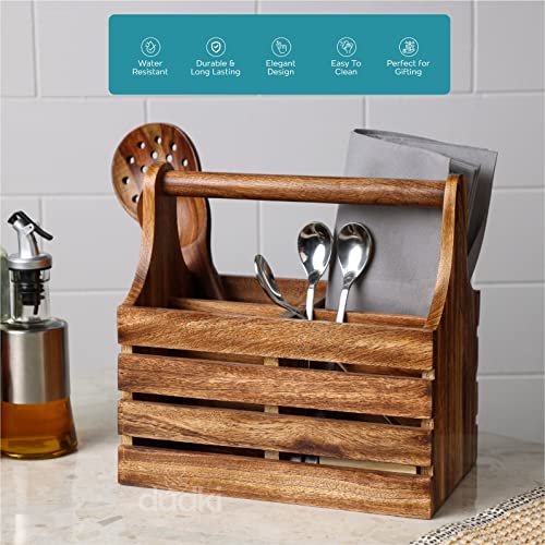 dudki Wooden Cutlery Holder | Spoon Stand for Dining Table | Chammach Stand | Cutlery holder | caddy organizer for Kitchen storage spoons forks knifes tissue paper Dispenser | Mango Wood 4 Section - Image 4