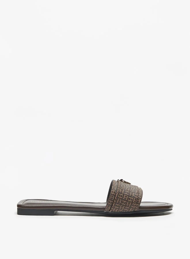 فلورا بيلا من شو إكسبرس Monogram Print Slip-On Sandals with Logo Accent