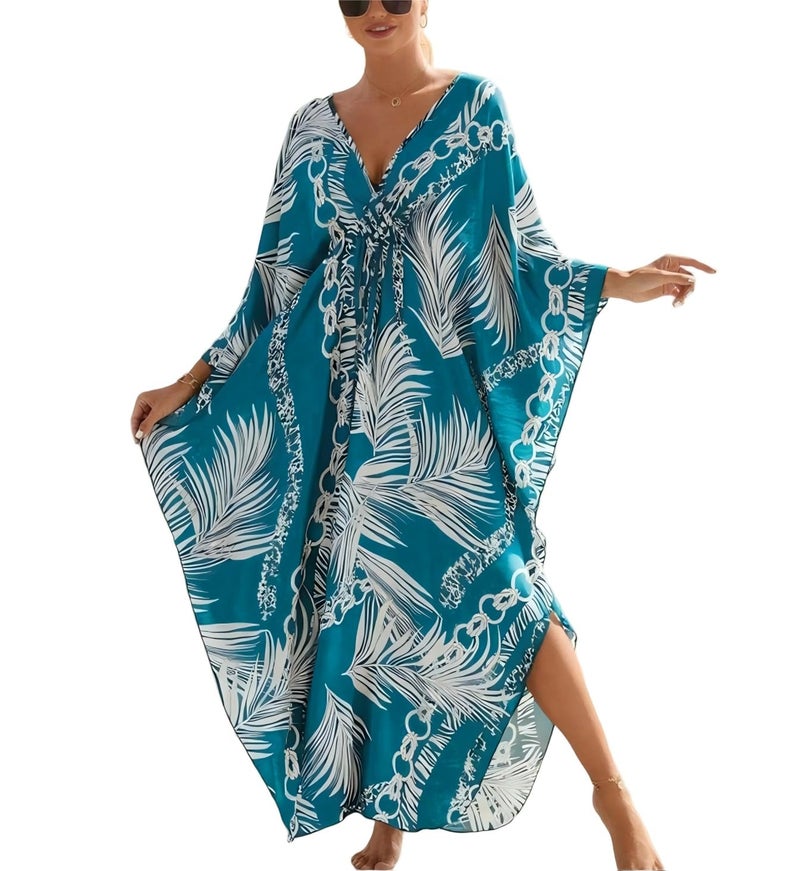 IMAGEKOPE Kaftan Dresses for Women Plus Size V-Neck Moo Moos Batwing Kaftan Beach Dress Bathing Suit Cover-Up Loungewear - Image 1