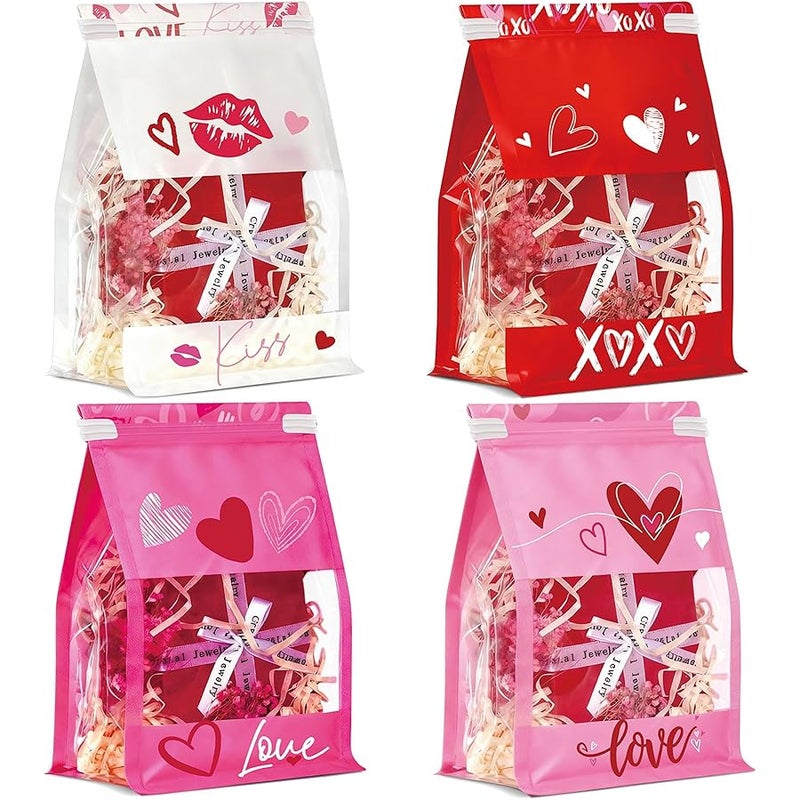 ‎باجين. Pajean 28 Pack Valentines Day Gift Bags with Tin Tie Lock, Plastic Valentines Candy Goodies Bags Red Pink Heart Shaped Treat Favor Bag Cookies Packaging Bag for Wedding Holiday Party Gift Giving - Image 1