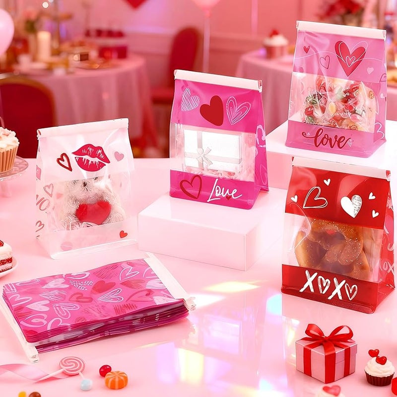 ‎باجين. Pajean 28 Pack Valentines Day Gift Bags with Tin Tie Lock, Plastic Valentines Candy Goodies Bags Red Pink Heart Shaped Treat Favor Bag Cookies Packaging Bag for Wedding Holiday Party Gift Giving - Image 5