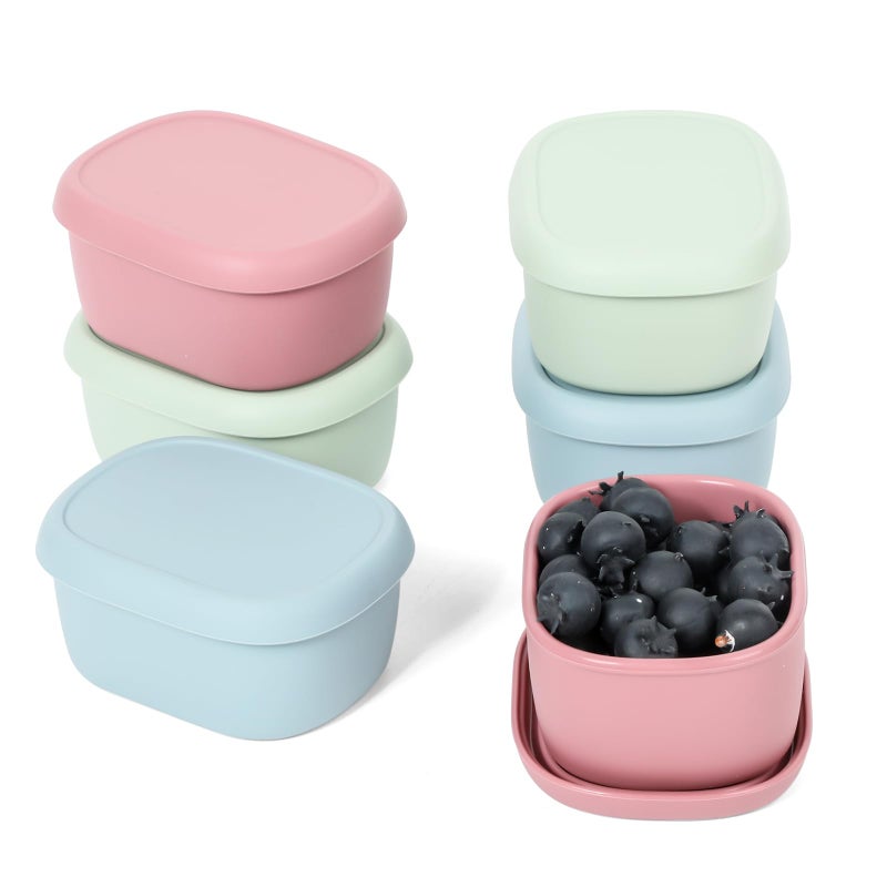 AOEDEO 6 pcs 6.76 oz Silicone Snack Containers for Kids Silicone Food Storage Containers with Lids, Reusable Small Snack Container, Stackable Silicone Toddler Lunch Box for Daycare, School and Travel - Image 1