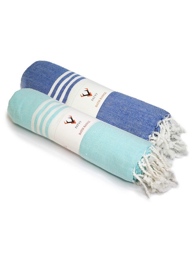 PATVY Bath Towels|Light Weight Turkish Style Bath Towels For Men Large Size Cotton 75X150Cm Quick Absorption&Faster Drying Bath Towel For Women 100% Cotton Pack Of 2, Water Green & Royal Blue, 90 TC - Image 1