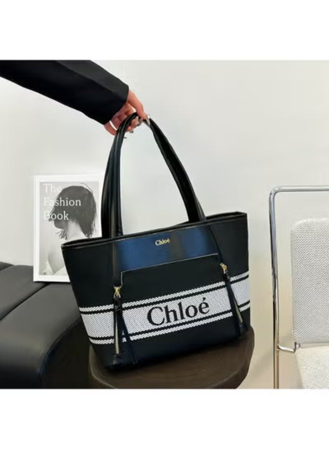 Chloe Canvas - Leather Tote：Logo Weave, Monochrome Contrast 41cm*25cm*15cm - Image 2