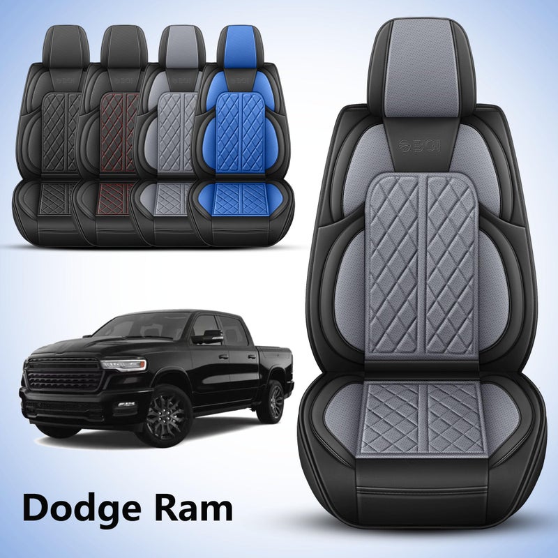 DuDuWang Car Seat Cover Custom Fit for Dodge Ram 1500 2500 3500 2002-2026 Faux Leather Seat Cover Set Compatible with Crew Quad Regular Cab Pickup Truck Cushions (Black & Grey, Front Seat) - Image 2