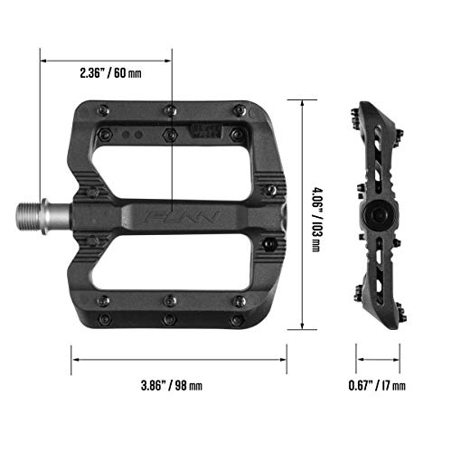 Funn Black Magic Plastic Flat Mountain Bike Pedal Set - Lightweight Wide Platform Bicycle Pedals for Stability, 9/16-inch CrMo Axle Bike Pedals for MTB/BMX/Urban/Gravel Riding (Gold Pins) - Image 3