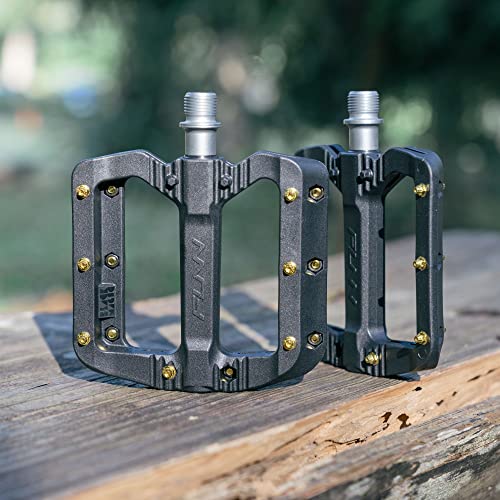 Funn Black Magic Plastic Flat Mountain Bike Pedal Set - Lightweight Wide Platform Bicycle Pedals for Stability, 9/16-inch CrMo Axle Bike Pedals for MTB/BMX/Urban/Gravel Riding (Gold Pins) - Image 5