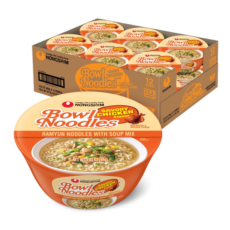 Nongshim Savory Chicken Noodle Soup Instant Ramen 12 Pack Microwaveable Bowl Soup Mix Korean Ramyun with Cabbage  Carrots Sabor a Pollo - Image 3