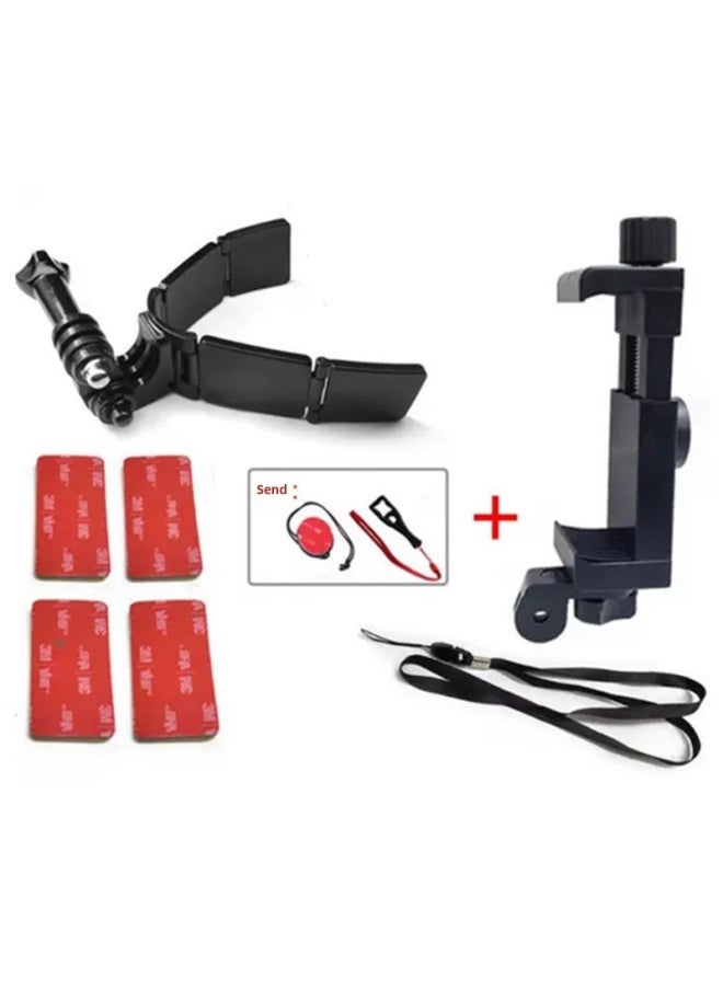 Hinge Sports Camera Motorcycle Helmet Chin Bracket For GOPRO For DJI Insta360-Color:Upgraded Version Of The 4-piece Adhesive Phone Clip Suit - Image 1