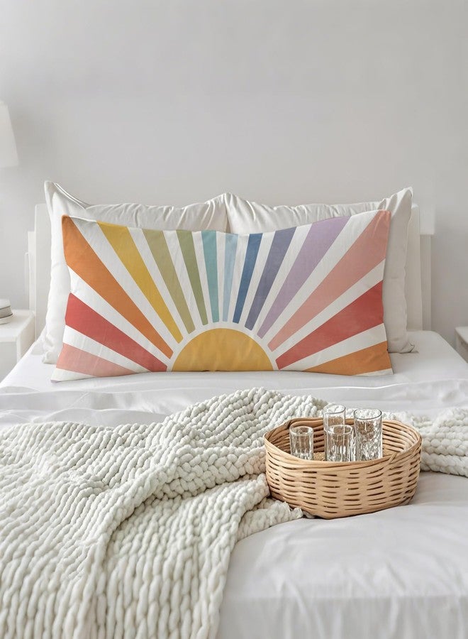 PIUD Boho Colorful Sun Sunshine 20x54 Body Pillow Cover, Boho Room Decor, Mid Century Modern Horizontal Sun Sunset Sunrise Decorative Long Body Pillow Cases for Bed Couch - Image 3