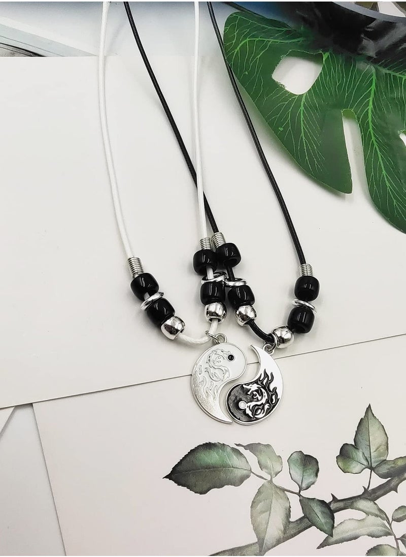 Generic - Stainless Steel Yin Yang Pendant Necklace and Bracelet Set, Adjustable Cord Bracelets and Necklace Chains for Friendship Gift, 2 Pieces Each - Image 1