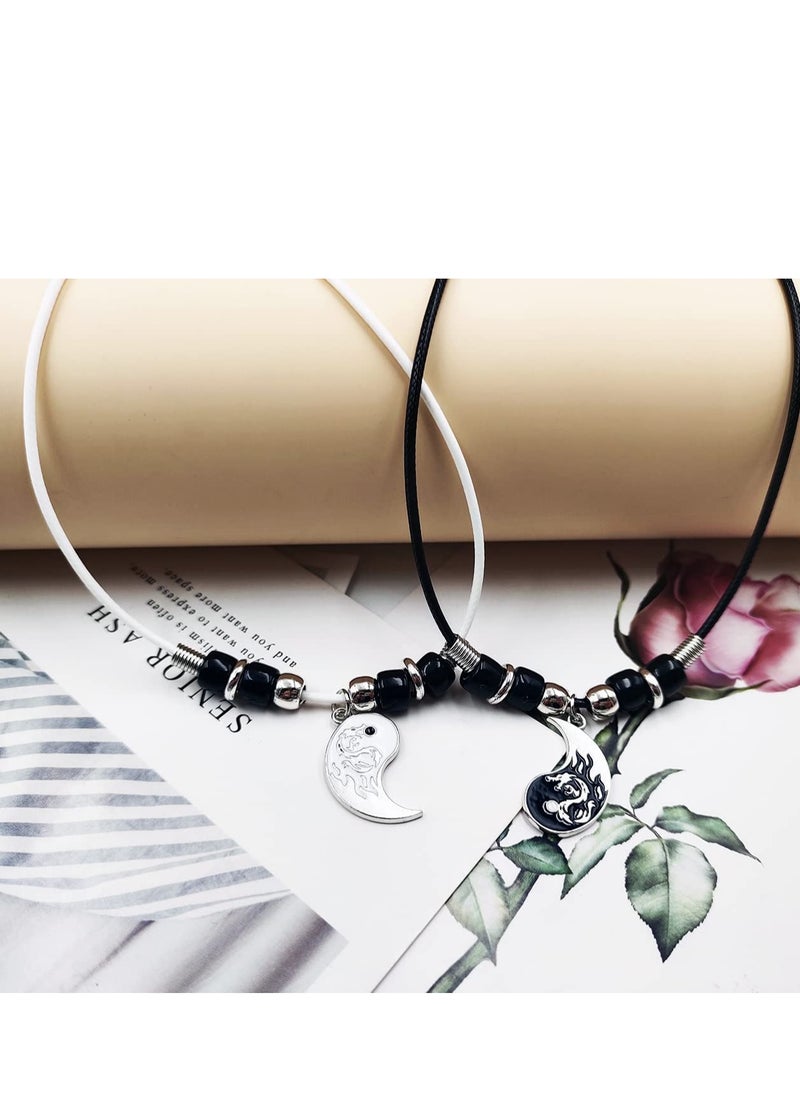 Generic - Stainless Steel Yin Yang Pendant Necklace and Bracelet Set, Adjustable Cord Bracelets and Necklace Chains for Friendship Gift, 2 Pieces Each - Image 1