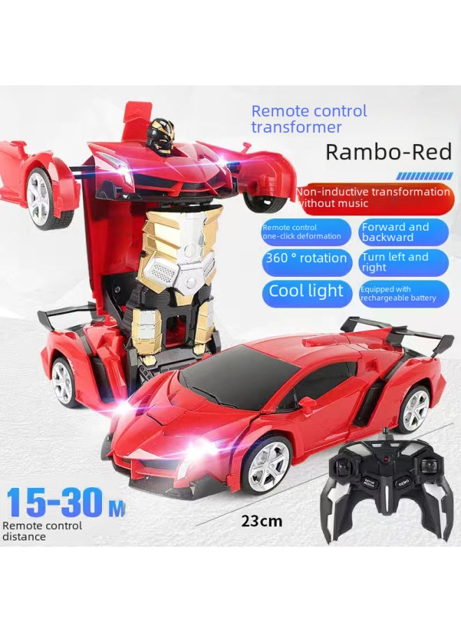 Generic Children's Remote Control Transforming Car Toy Rechargeable Drift 118 One-click Transformation Robot Dinosaur Toy-Color:Remote Control Deformed Red (40HMZ)-Proportion:1:18  - Image 2