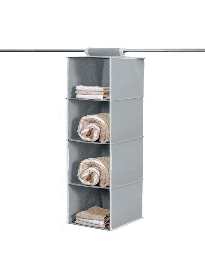Kuber Industries 4 shelf Closet Organizer For Wardrobe|Non-woven Collapsible Wardrobe|Hanging Shelf For clothes|4 shelves Cloth Organizer (Grey) - Image 1