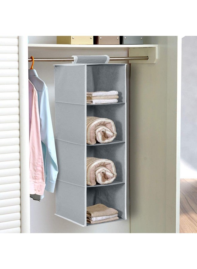 Kuber Industries 4 shelf Closet Organizer For Wardrobe|Non-woven Collapsible Wardrobe|Hanging Shelf For clothes|4 shelves Cloth Organizer (Grey) - Image 2