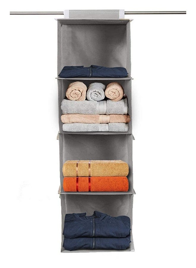 Kuber Industries 4 shelf Closet Organizer For Wardrobe|Non-woven Collapsible Wardrobe|Hanging Shelf For clothes|4 shelves Cloth Organizer (Grey) - Image 4