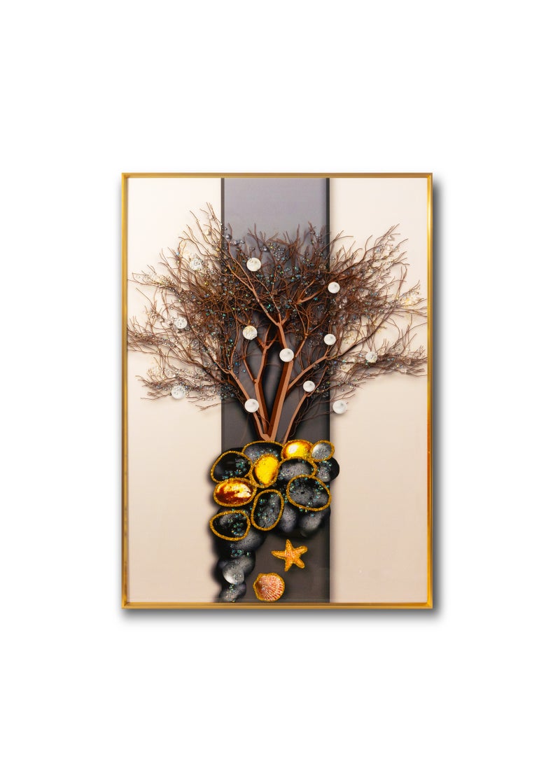 [50x70cm] Resin Crystal Art Wall Decor – Modern Coastal Tree & Stone Design with 3D Gloss Finish - Image 1