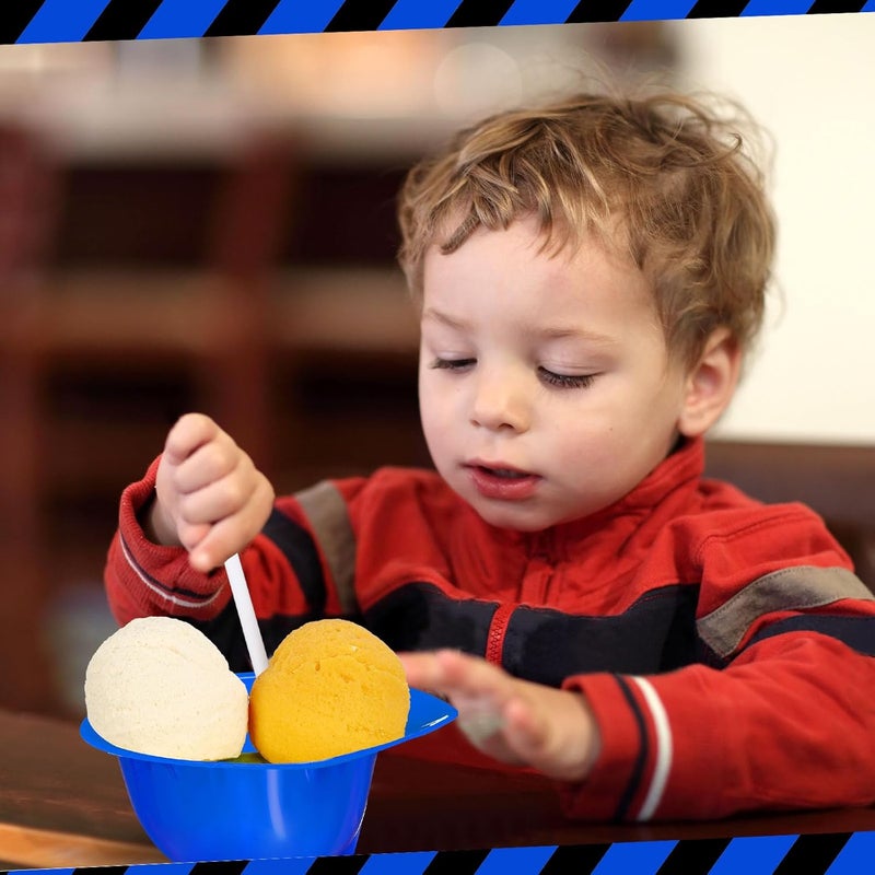 Uiifan 12 Sets Construction Hat Ice Cream Bowls Spoon Set Plastic Snacks Frozen Yogurt Cups with Spoons for Construction Theme Party Favor Kids Gifts Blue - Image 5