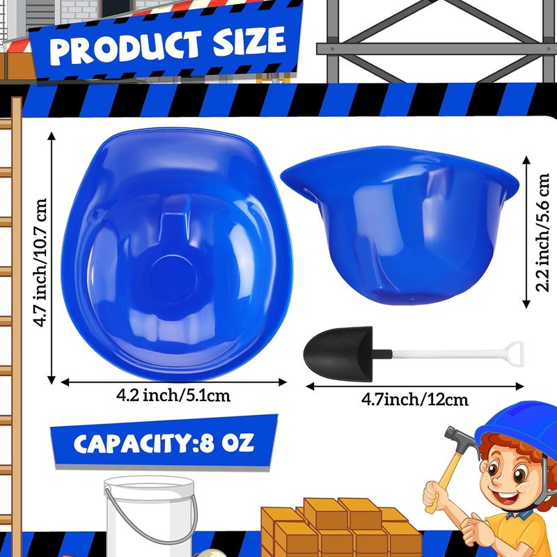Uiifan 12 Sets Construction Hat Ice Cream Bowls Spoon Set Plastic Snacks Frozen Yogurt Cups with Spoons for Construction Theme Party Favor Kids Gifts Blue - Image 2