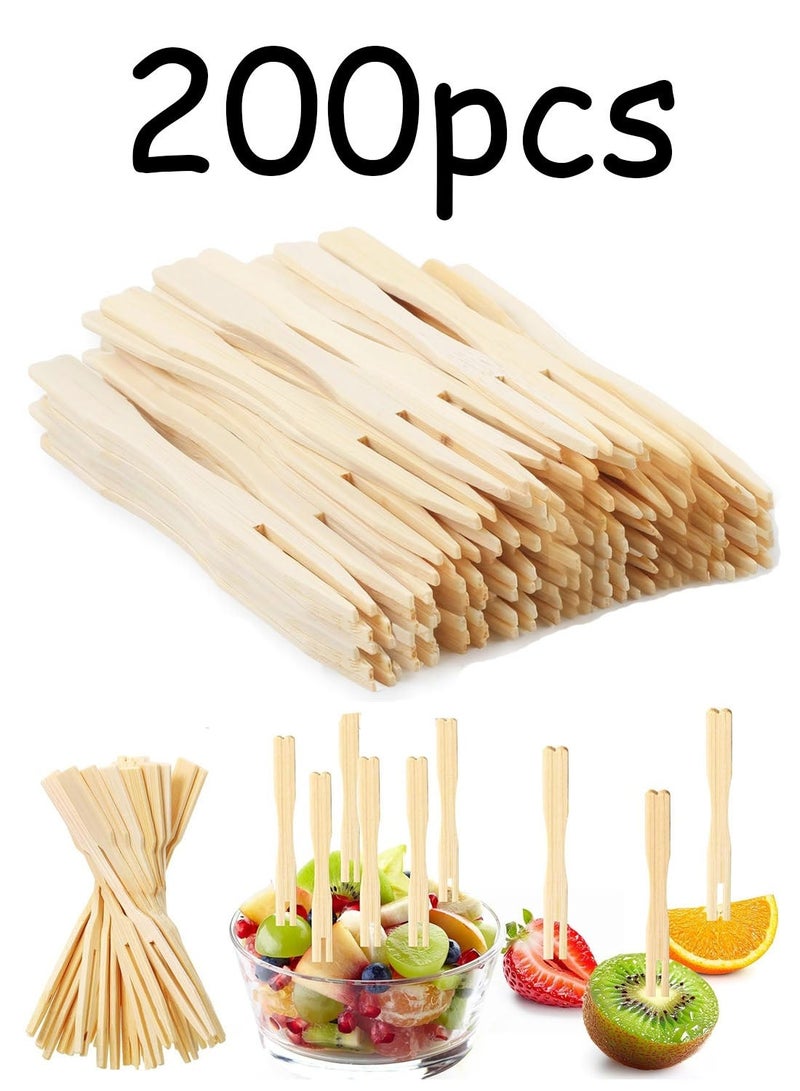 200 Bamboo Appetizer Forks, 3.5 Inch Mini Bamboo Forks for Charcuterie Boards Accessories, Fancy Toothpicks for Appetizers, Disposable Wooden Cocktail Fork, Small Fruit Food Picks for Party Supplies - Image 1