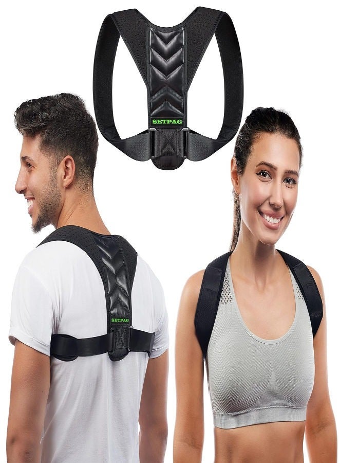 مصحح وفرد الظهر للرجال والنساء - حزام خلفي قابل للتعديل للكتف المستقيم - دعم العمود الفقري والحداب وتخفيف آلام الرقبة - حقيبة مجانية + كتاب إلكتروني + حزام مقاومة أسود - Image 2