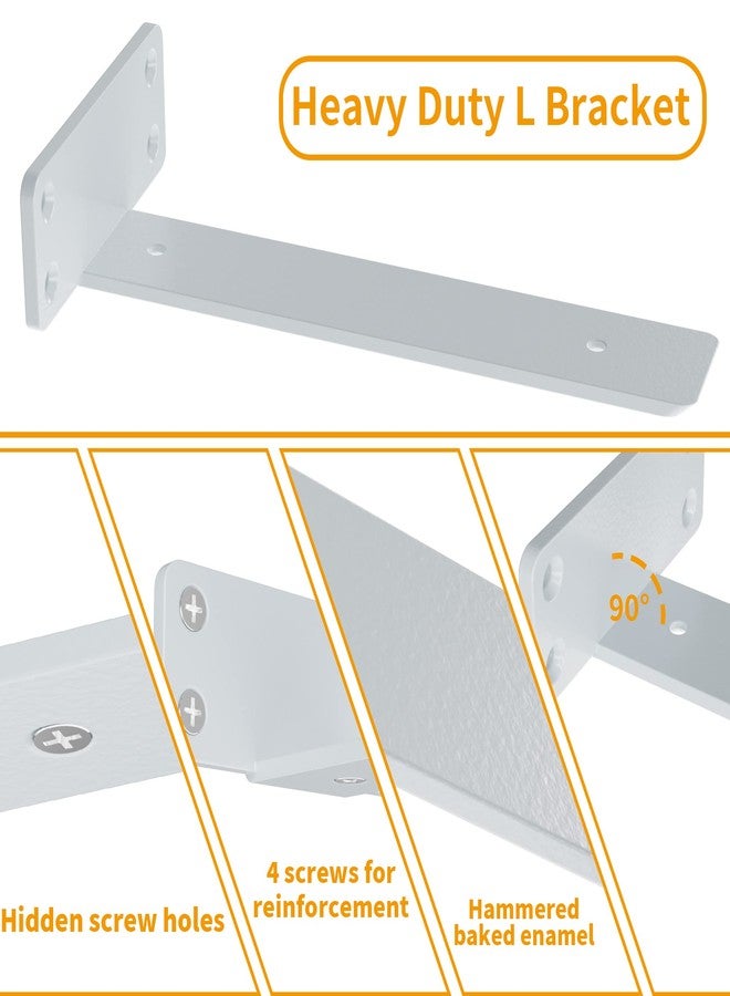 زجو أقواس رفوف عائمة من ZGO، أقواس رفوف شديدة التحمل، أقواس معدنية بيضاء على شكل حرف L للرفوف، أقواس جدارية للرفوف، أدوات تثبيت رفوف عائمة مقاس 10 بوصات (عبوة من 6 قطع) - Image 2