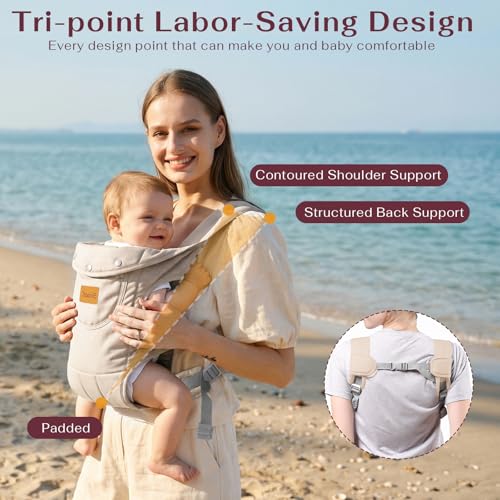 Shiaon Baby Carrier Newborn to Toddler830lbs Toddler Carrier Baby Holder Carrier with Adjustable Shoulder Strap Chest Carriers Beige - Image 3