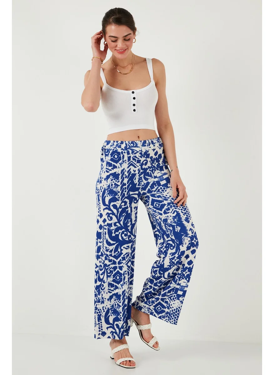Lela Patterned Standard Fit High Waist Wide Leg Trousers Women's Trousers 5869019