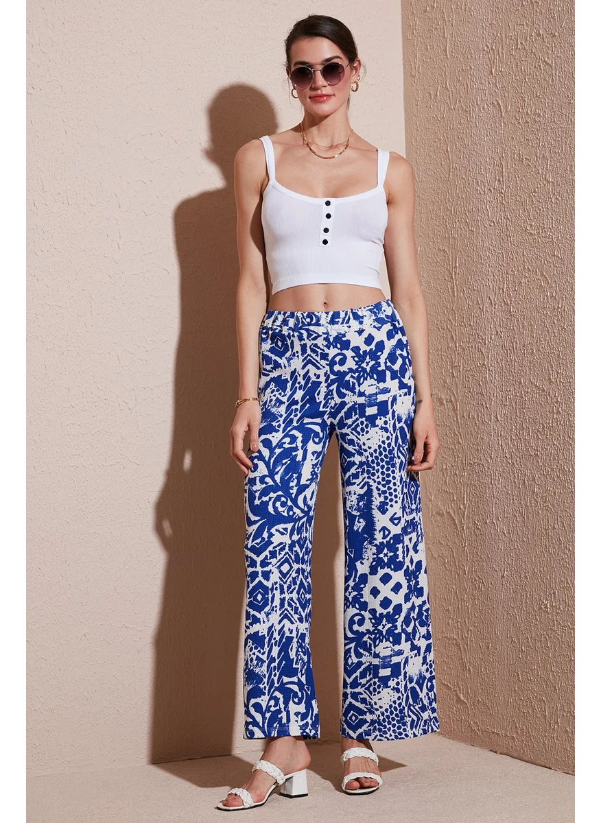 Lela Patterned Standard Fit High Waist Wide Leg Trousers Women's Trousers 5869019