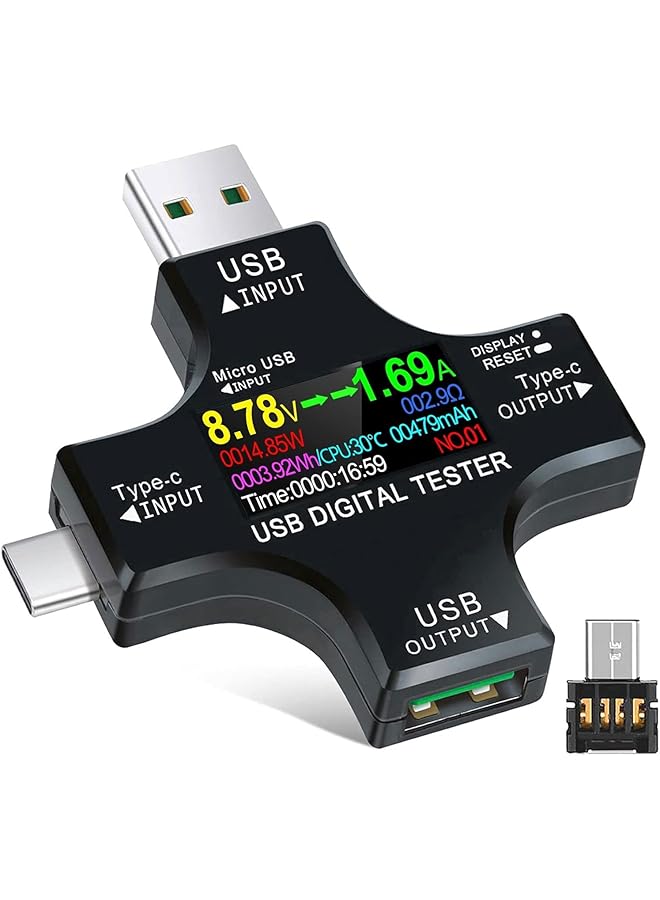 Excefore Usb C Power Meter Tester, 2 In 1 Usb C Type-C Tester Color Screen Ips Digital Multimeter, Usb C Voltage Current Voltmeter Amp Volt Ammeter Detector, Usb Cable Charger Indicator 3.6-32V 0-5.1A - Image 1