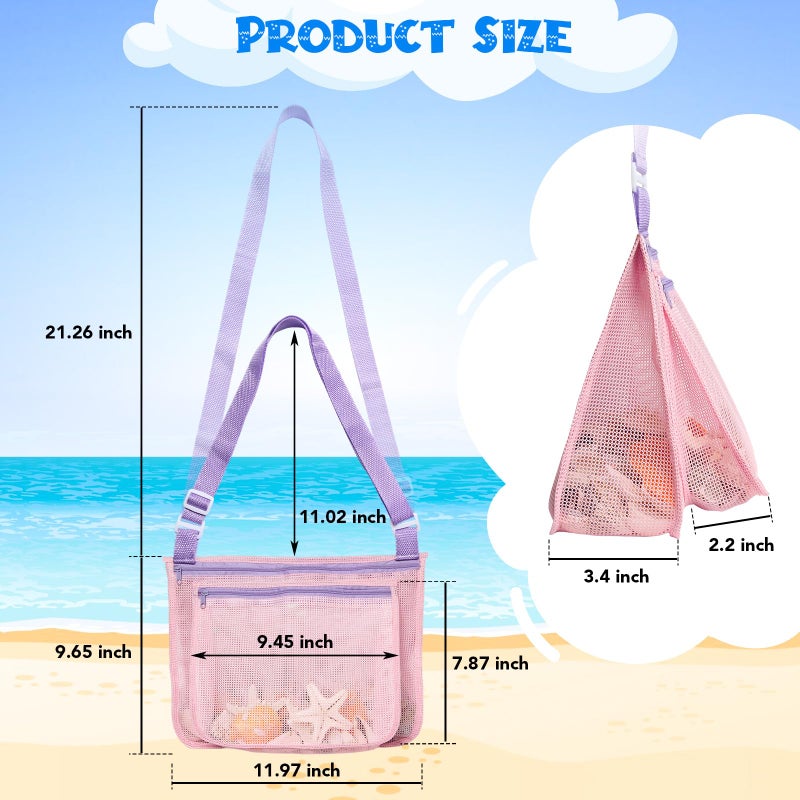 LIDAGO 3 Pcs Seashell Collecting Bag for Kids,Beach Mesh Bag with Adjustable Shoulder Straps,Beach Toys Swimming Accessories for Boys and Girls - Image 2