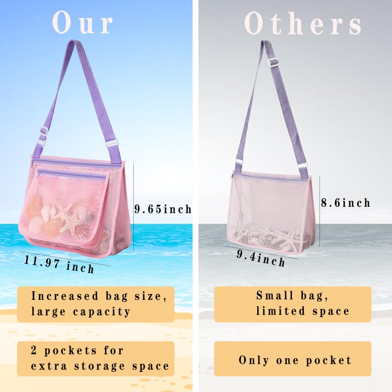 LIDAGO 3 Pcs Seashell Collecting Bag for Kids,Beach Mesh Bag with Adjustable Shoulder Straps,Beach Toys Swimming Accessories for Boys and Girls - Image 4