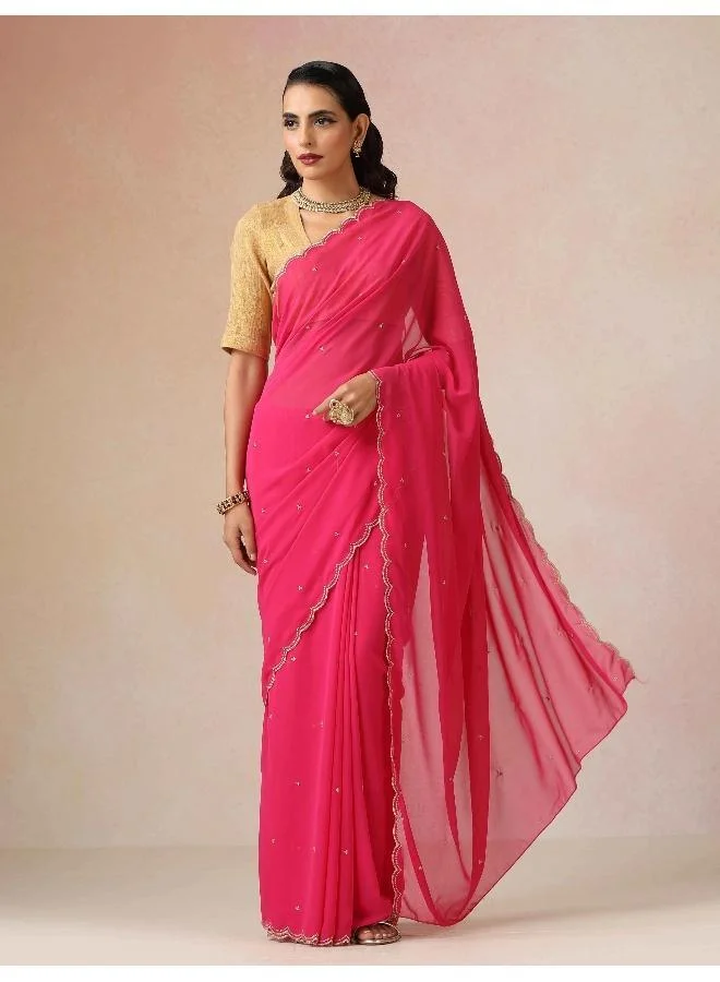 trueBrowns trueBrowns Pink Georgette Embroidered Saree With unstitched Blouse