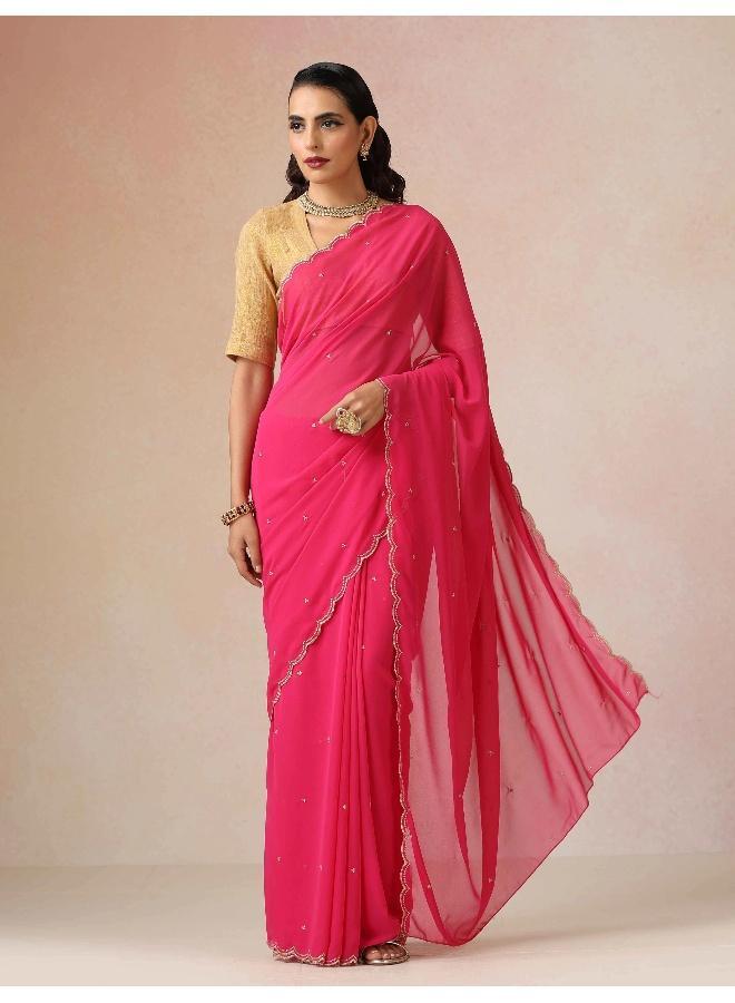 trueBrowns Pink Georgette Embroidered Saree With unstitched Blouse - Image 2