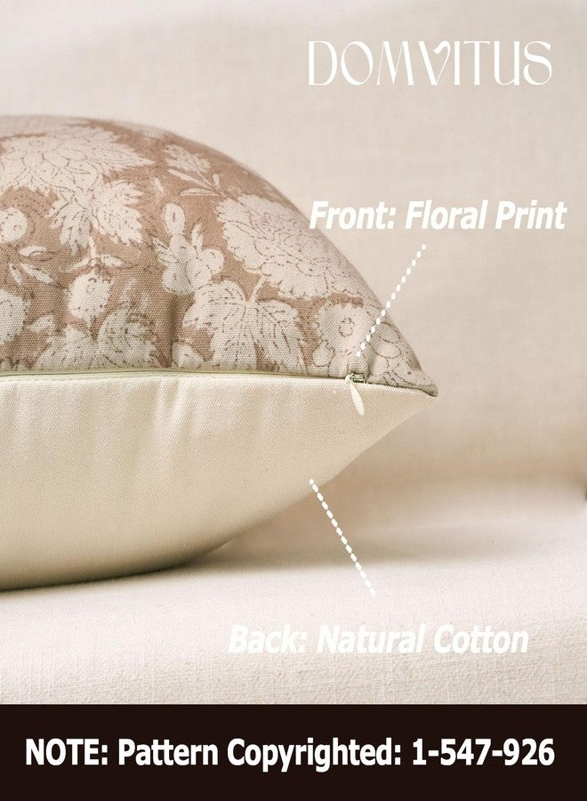 DOMVITUS أغطية وسائد دومفيتوس مزينة بالزهور، مقاس 20x20، طقم من قطعتين، أغطية وسائد بنقشة خشبية عتيقة، أغطية وسائد محايدة اللون مزخرفة بنمط ريفي، مناسبة للسرير والأريكة وغرفة المعيشة، لون جملي فاتح - Image 2