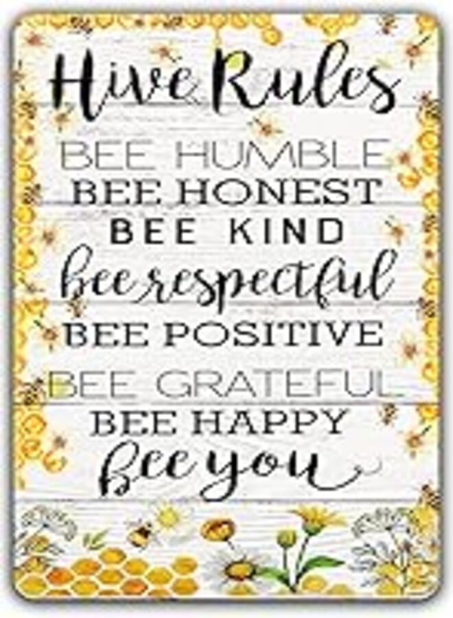 Generic Bee Garden Decor Farm Hive Rules Tin Sign Vintage Bumble Bee Kitchen Wall Decor Classroom Inspirational Metal Signs Bee Humble Bee Honest Bee Kind Honey Bees Decorations For Home 8X12 Inch 