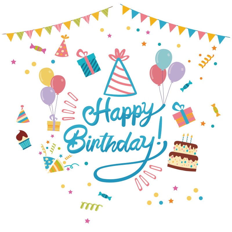 PLIGREAT Blue Happy Birthday Cake Wall Stickers, Peel and Stick Wall Decals, Removable Self-Adhesion Colorful Vinyl Wall Sticker for Birthday Party Dining Room Home Decoration DIY Art Decor - Image 1