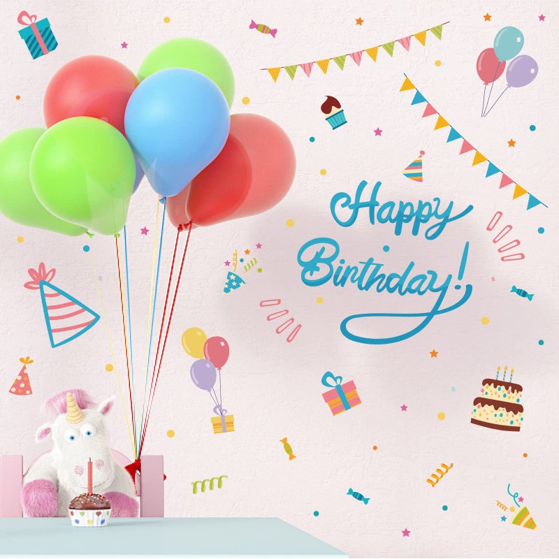 PLIGREAT Blue Happy Birthday Cake Wall Stickers, Peel and Stick Wall Decals, Removable Self-Adhesion Colorful Vinyl Wall Sticker for Birthday Party Dining Room Home Decoration DIY Art Decor - Image 3