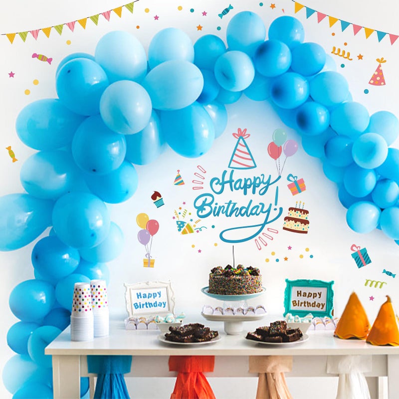 PLIGREAT Blue Happy Birthday Cake Wall Stickers, Peel and Stick Wall Decals, Removable Self-Adhesion Colorful Vinyl Wall Sticker for Birthday Party Dining Room Home Decoration DIY Art Decor - Image 2