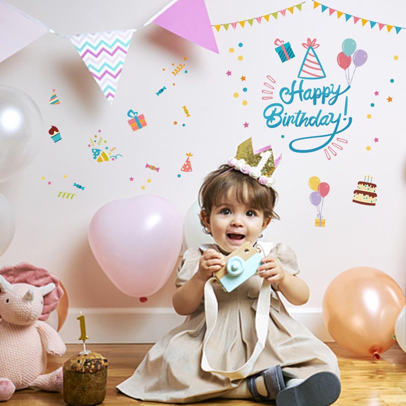 PLIGREAT Blue Happy Birthday Cake Wall Stickers, Peel and Stick Wall Decals, Removable Self-Adhesion Colorful Vinyl Wall Sticker for Birthday Party Dining Room Home Decoration DIY Art Decor - Image 5