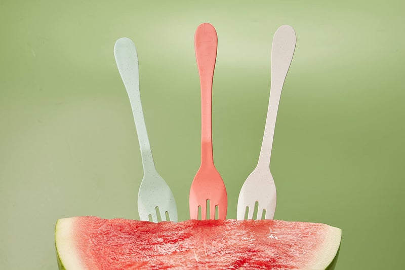 KNORK Eco 12 Piece (Fork  Knife  Spoon) Plant Based Cutlery Bamboo Reusable Flatware Set  (Mint  coral  white  gray) - Image 3