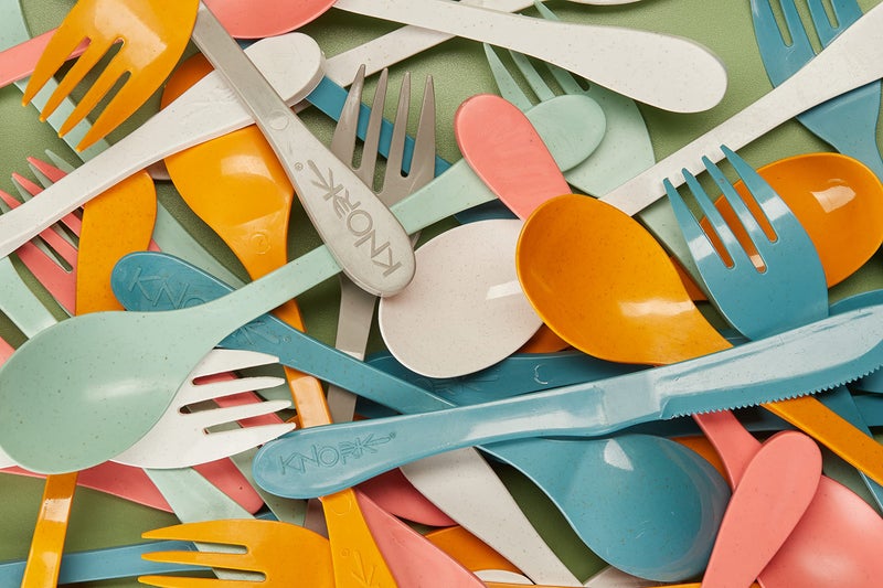 KNORK Eco 12 Piece (Fork  Knife  Spoon) Plant Based Cutlery Bamboo Reusable Flatware Set  (Mint  coral  white  gray) - Image 2